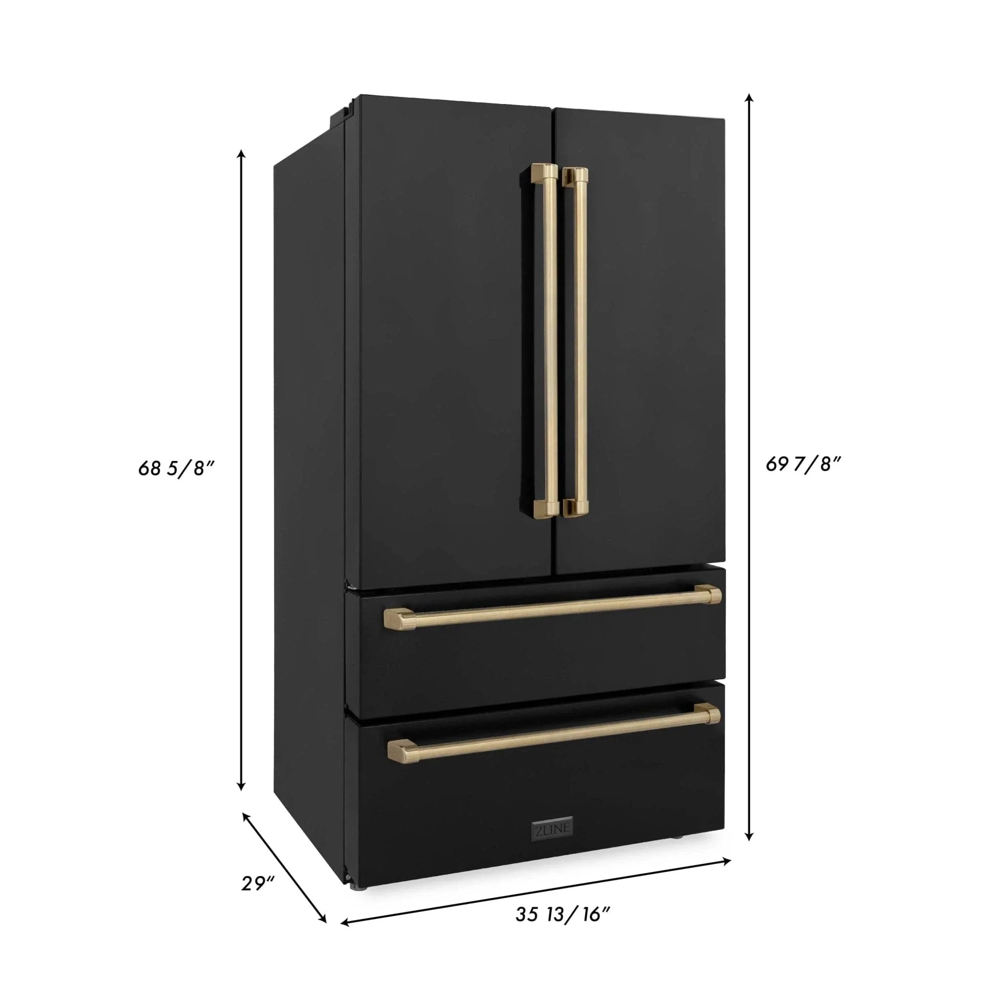 ZLINE 36" Autograph 22.5 cu. ft French Door Refrigerator with Ice Maker in  Black Stainless Steel RFMZ-36-BS-CB