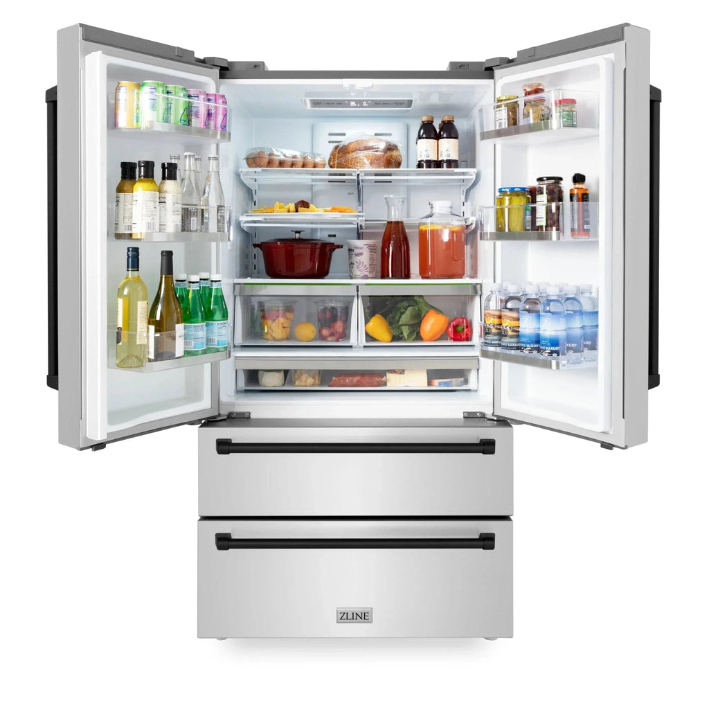 ZLINE 36" Autograph 22.5 cu. ft French Door Refrigerator with Ice Maker in Fingerprint Resistant Stainless Steel RFMZ-36-MB