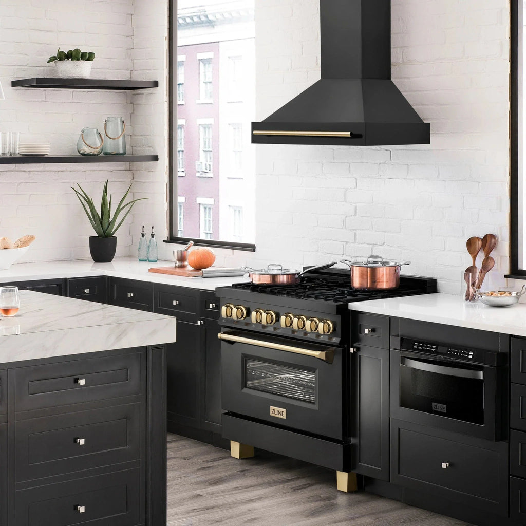 ZLINE 36" Autograph Black Stainless Wall Range Hood, Bronze, BS655Z-36-CB