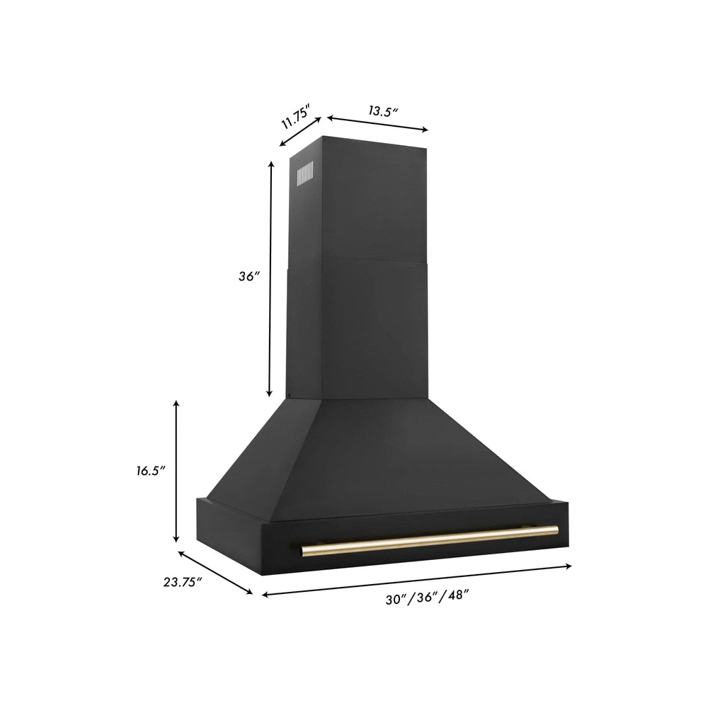 ZLINE 36" Autograph Black Stainless Wall Range Hood, Bronze, BS655Z-36-CB
