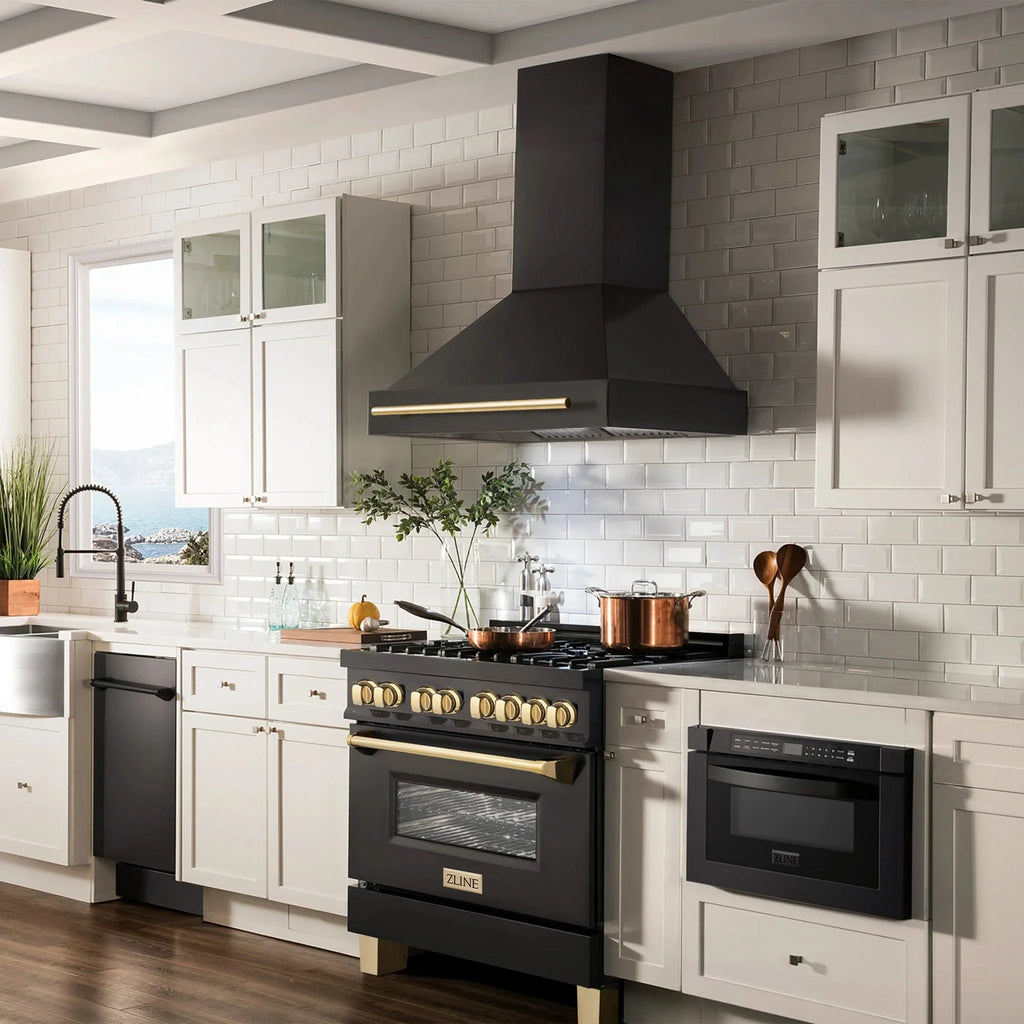 ZLINE 36" Autograph Black Stainless Wall Range Hood, Bronze, BS655Z-36-CB