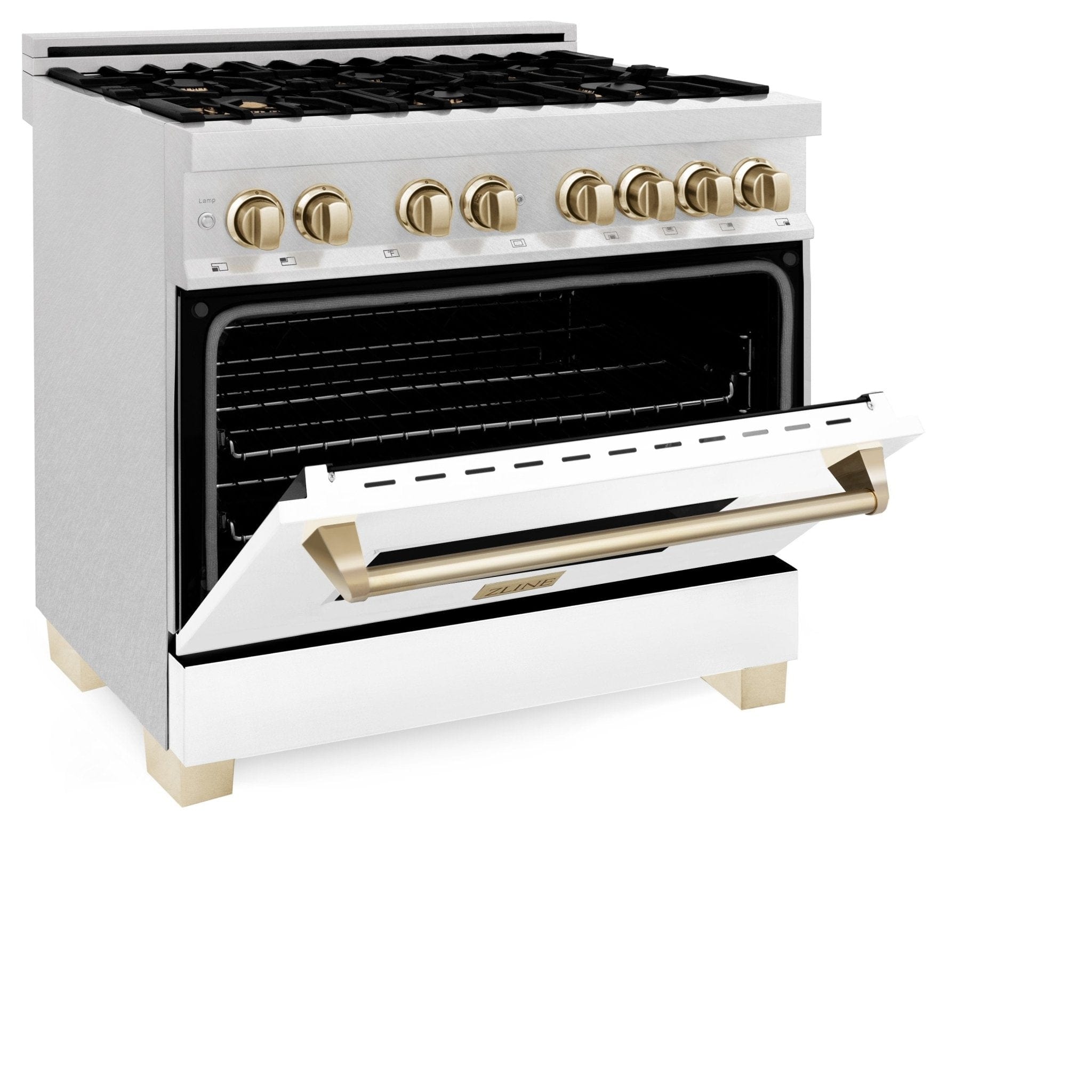 ZLINE 36" Autograph Dual Fuel Range, DuraSnow, White door, RASZ-WM-36-CB