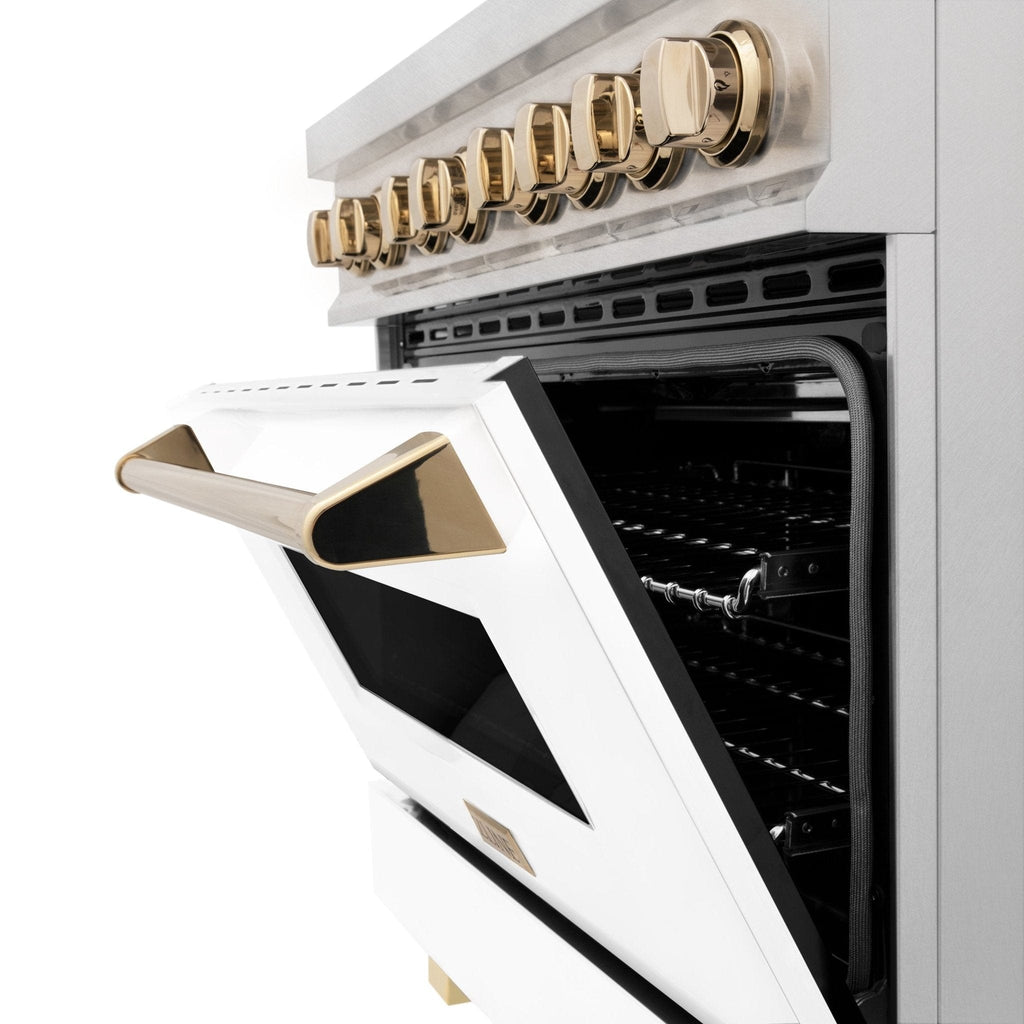 ZLINE 36" Autograph Dual Fuel Range, DuraSnow, White door, RASZ-WM-36-CB