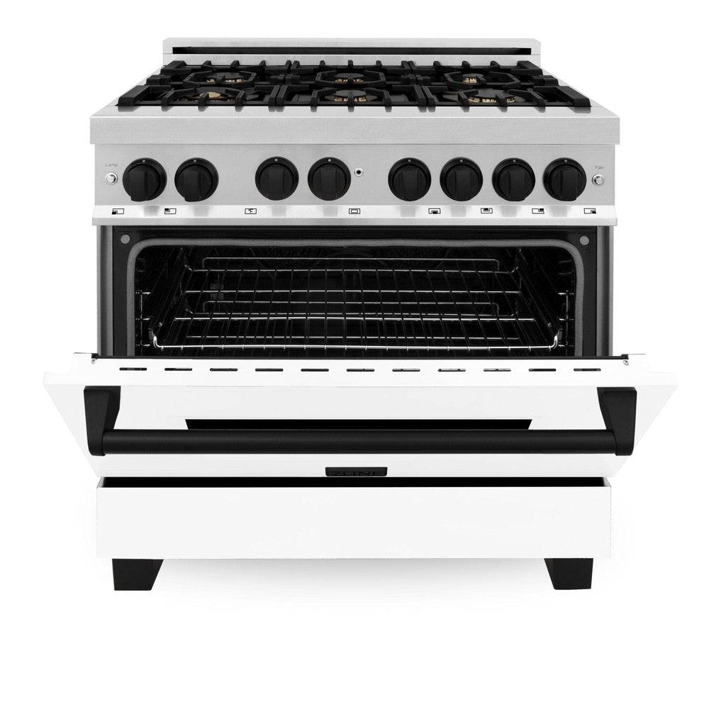 ZLINE 36" Autograph Dual Fuel Range, White Door, RAZ-WM-36-MB