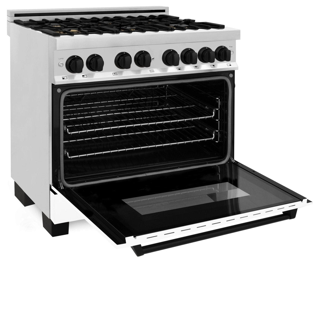 ZLINE 36" Autograph Dual Fuel Range, White Door, RAZ-WM-36-MB