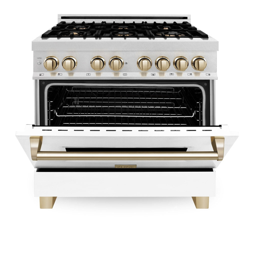 ZLINE 36" Autograph Edition Dual Fuel Range, White Door, RAZ-WM-36-G