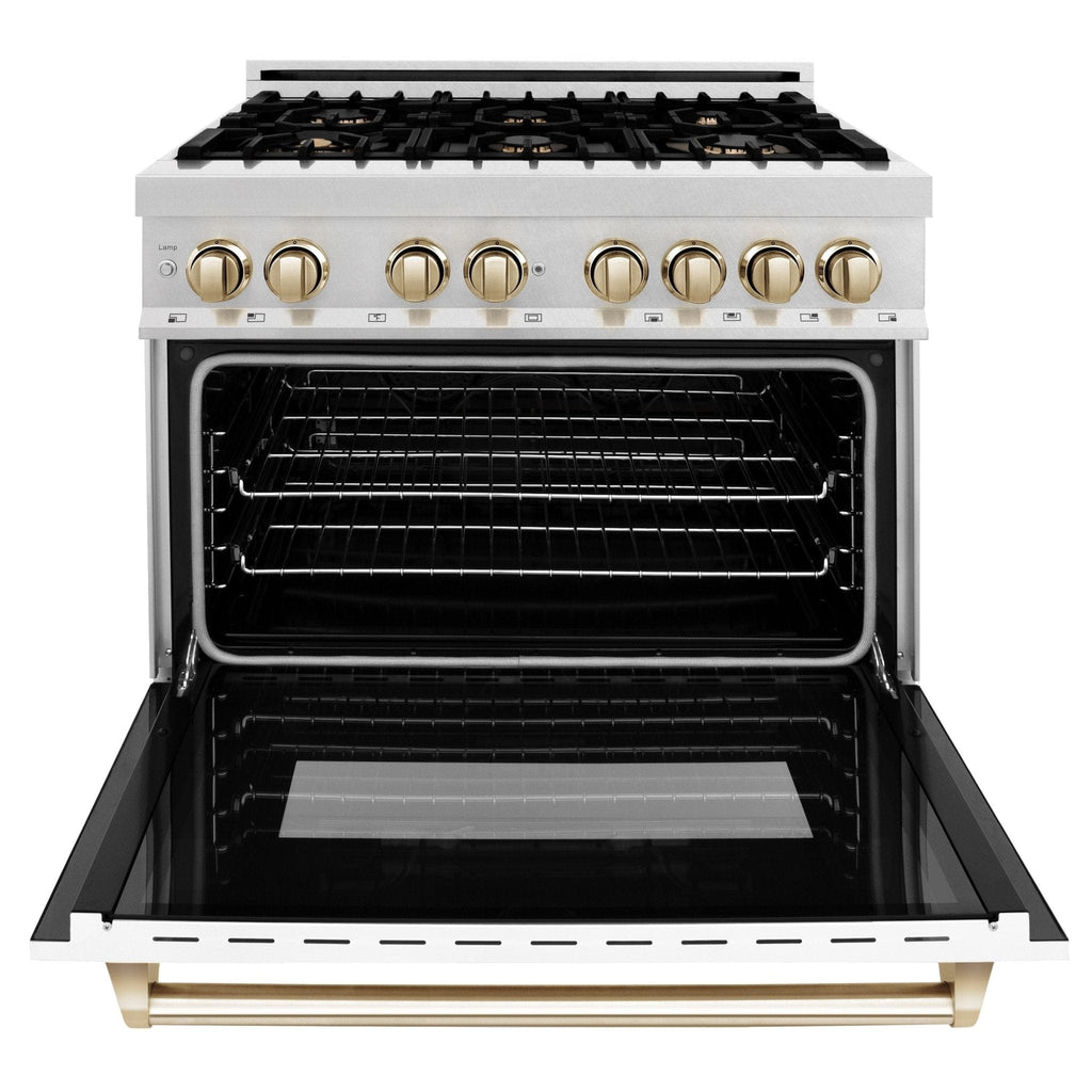 ZLINE 36" Autograph Edition Dual Fuel Range, White Door, RAZ-WM-36-G