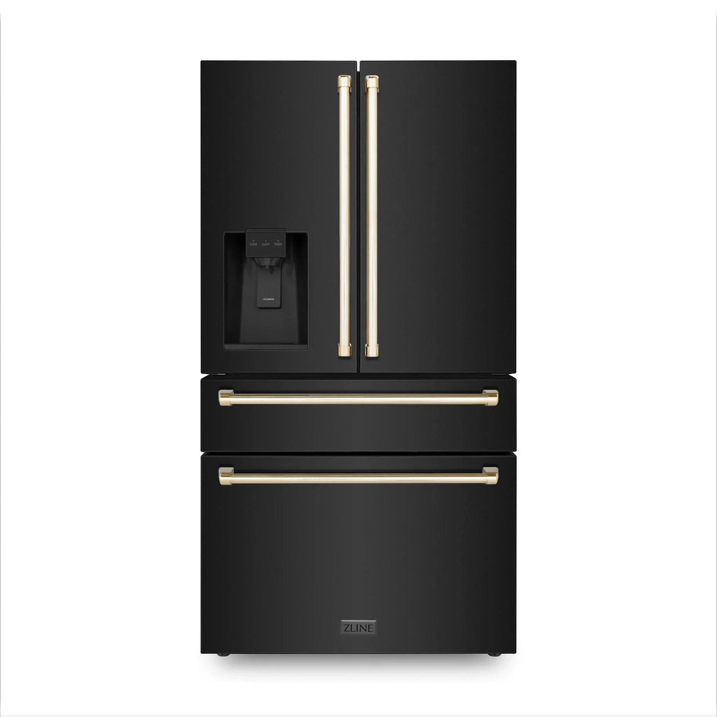 ZLINE 36" Autograph French Door Refrigerator with Water and Ice Dispenser in  Black Stainless Steel RFMZ-W-36-BS-G