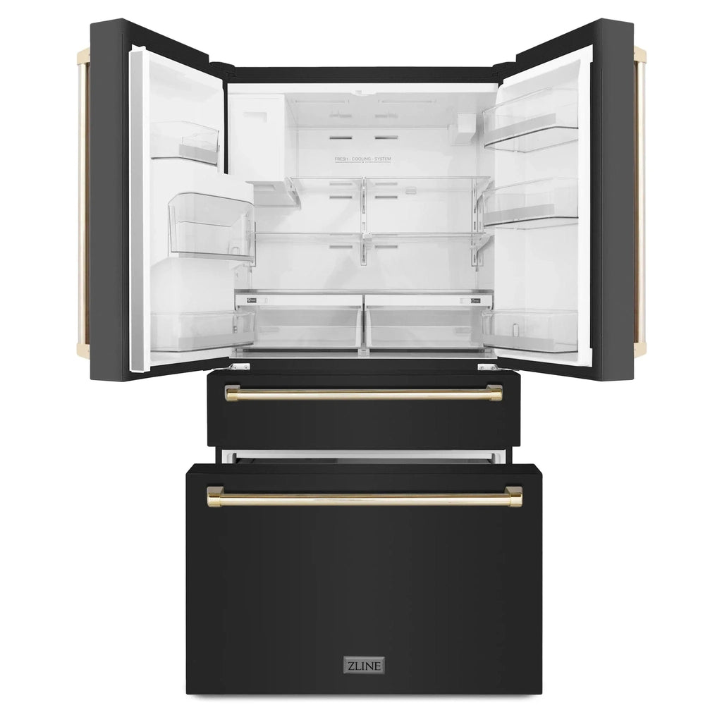 ZLINE 36" Autograph French Door Refrigerator with Water and Ice Dispenser in  Black Stainless Steel RFMZ-W-36-BS-G