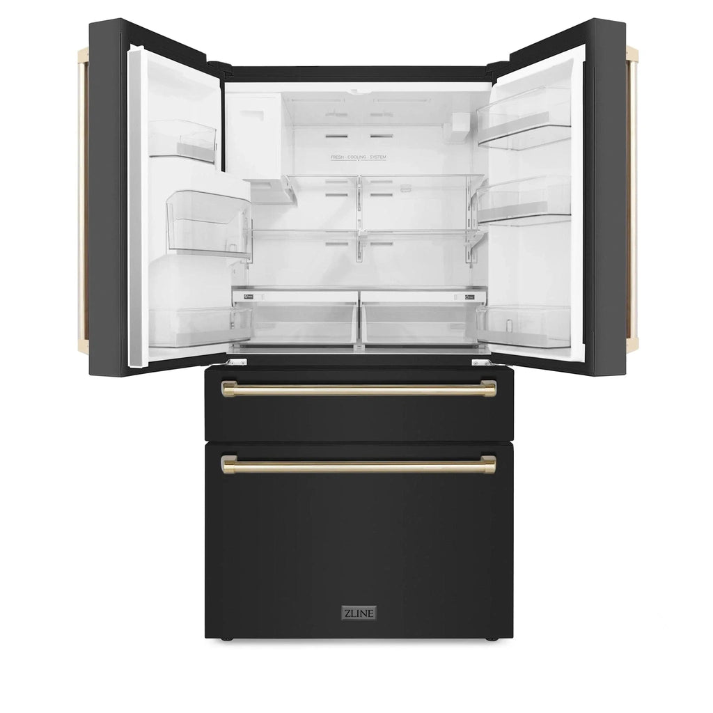 ZLINE 36" Autograph French Door Refrigerator with Water and Ice Dispenser in  Black Stainless Steel RFMZ-W-36-BS-G