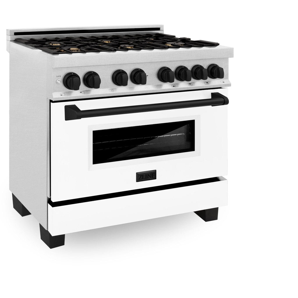 ZLINE 36" Autograph, Range, Dual Fuel, White door, RASZ-WM-36-MB