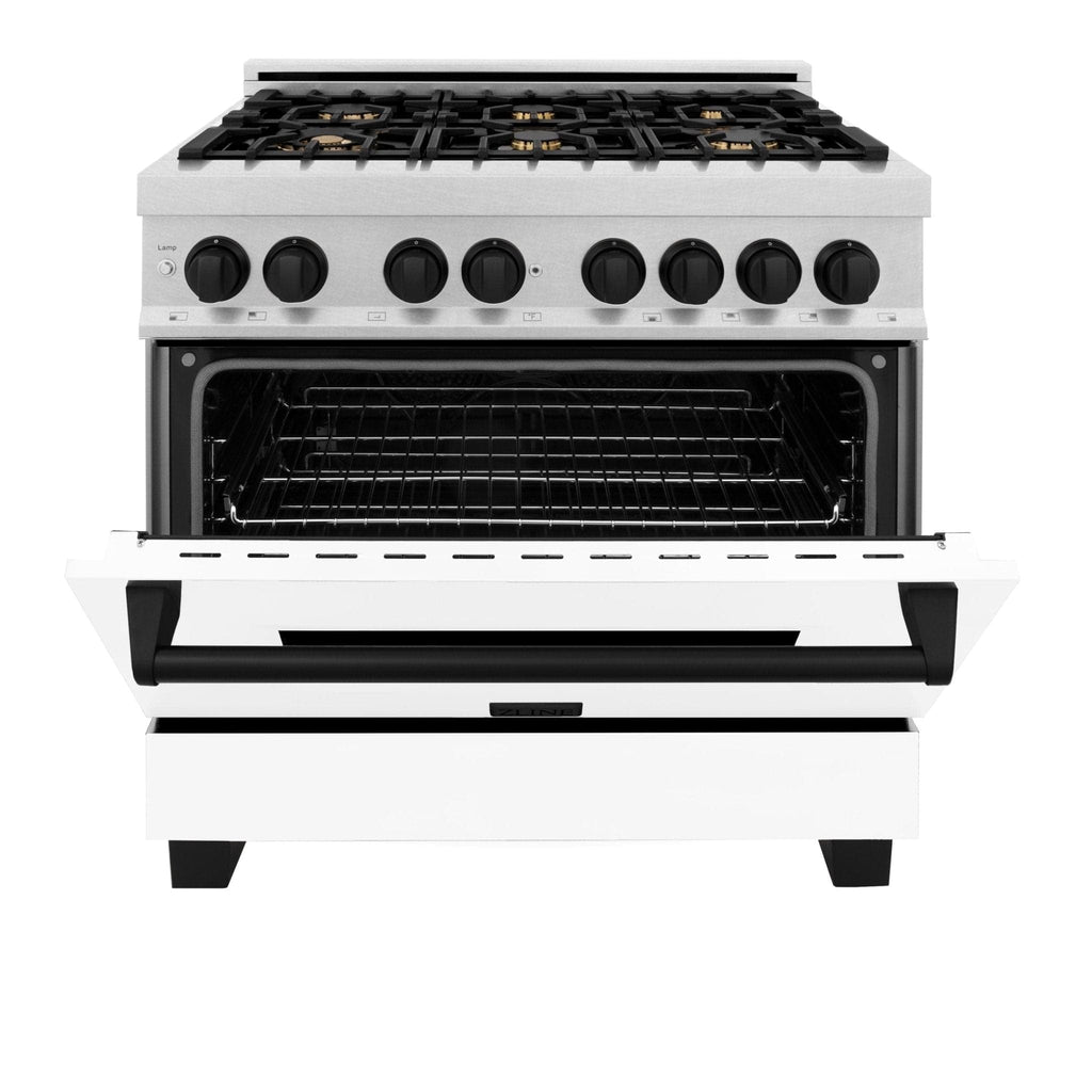 ZLINE 36" Autograph, Range, Dual Fuel, White door, RASZ-WM-36-MB