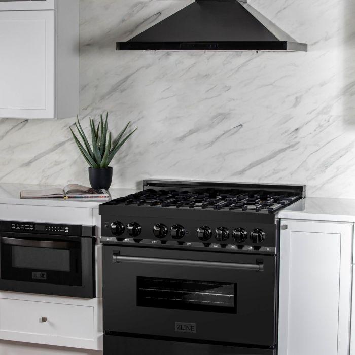ZLINE 36" Black Stainless, Gas Burner/Electric Oven, Brass Burners, RAB-BR-36