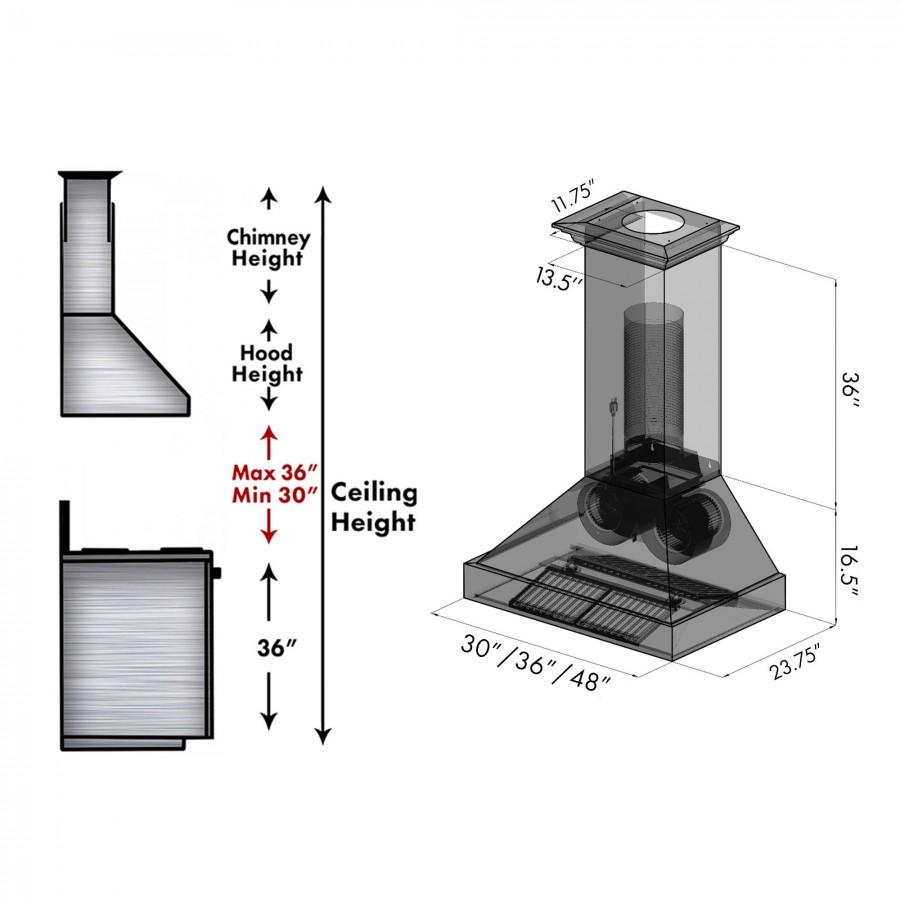 ZLINE 36" Black Stainless Steel Wall Mount Range Hood, BS655N-36