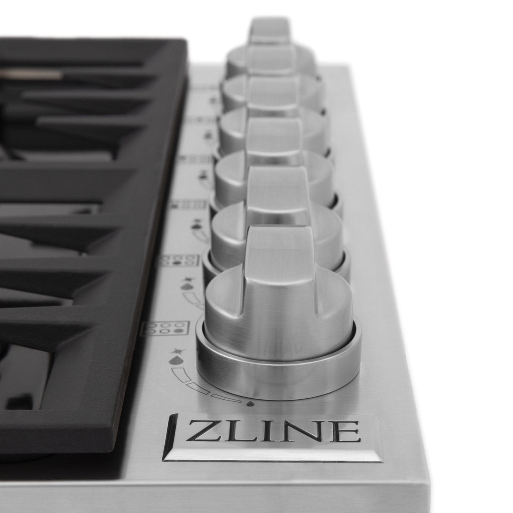 ZLINE 36" Gas Cooktop with 6 Gas Brass Burners and Black Porcelain Top RC-BR-36-PBT