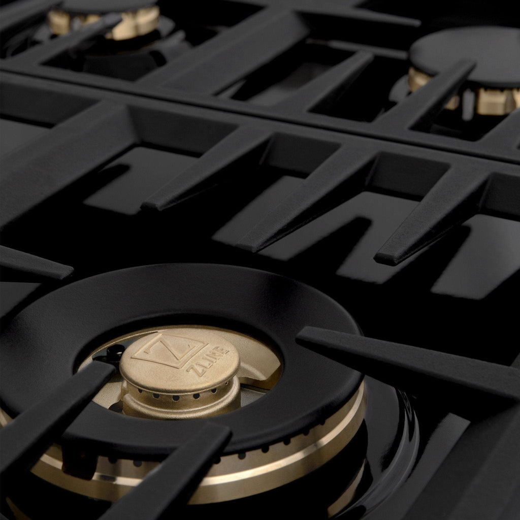 ZLINE 36" Gas Cooktop with 6 Gas Brass Burners and Black Porcelain Top RC-BR-36-PBT