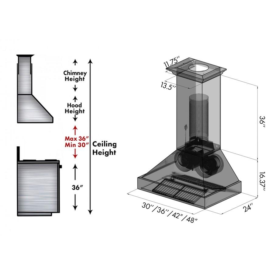 ZLINE 36" Hand-Hammered Copper Finish Wall Range Hood, 655-HBXXX-36