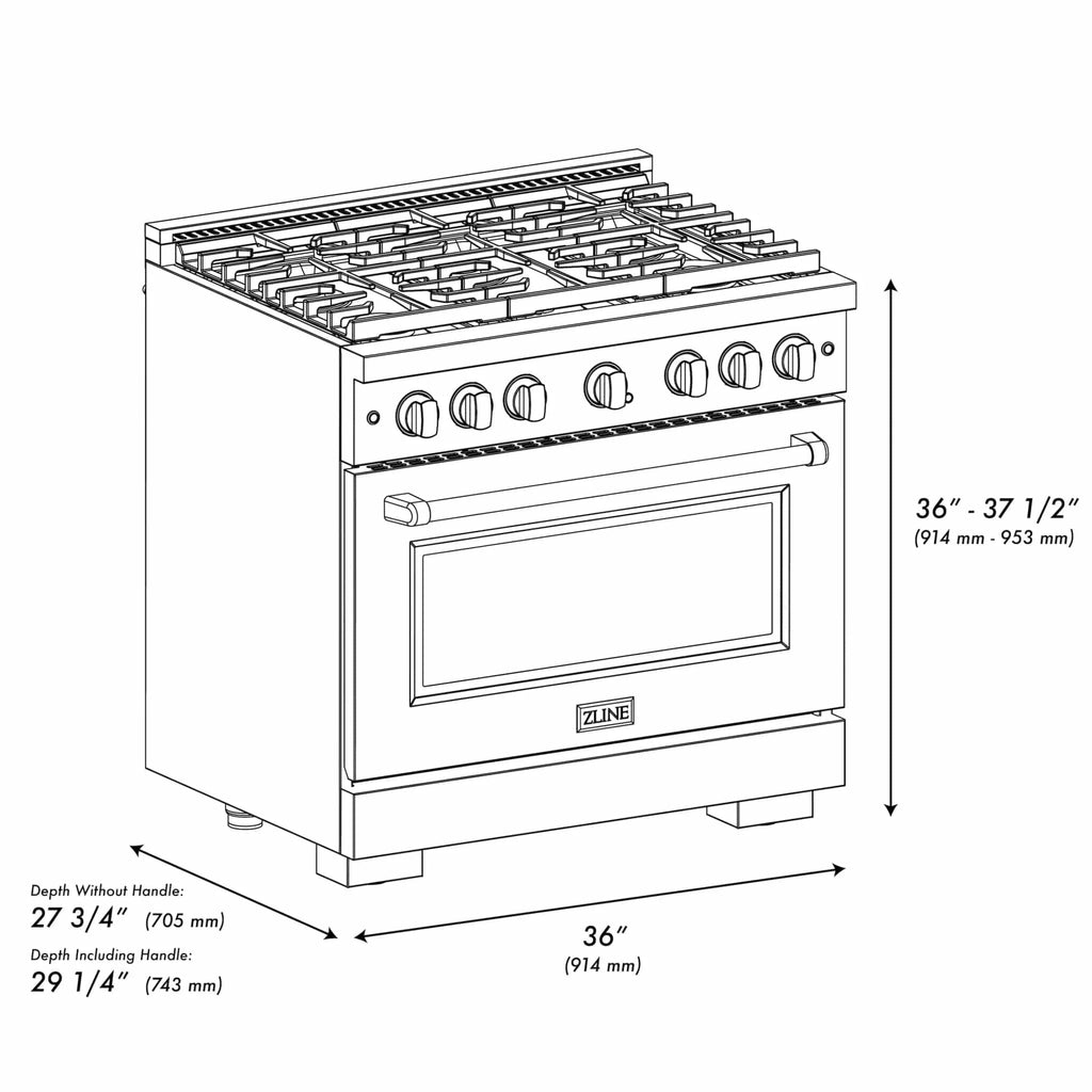 ZLINE 36 In. Gas Range, Stainless Steel w/ Brass Burners, SGR-BR-36