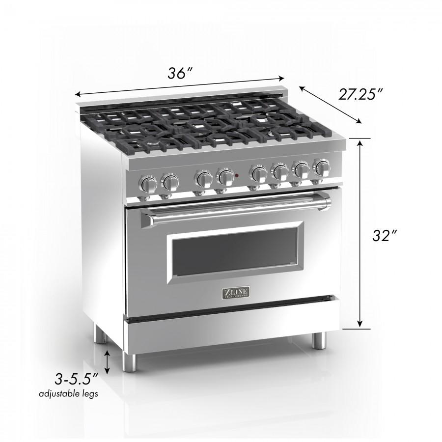 ZLINE 36" Professional Dual Fuel Range, Snow Stainless, Blue Matte Door, RAS-BM-36
