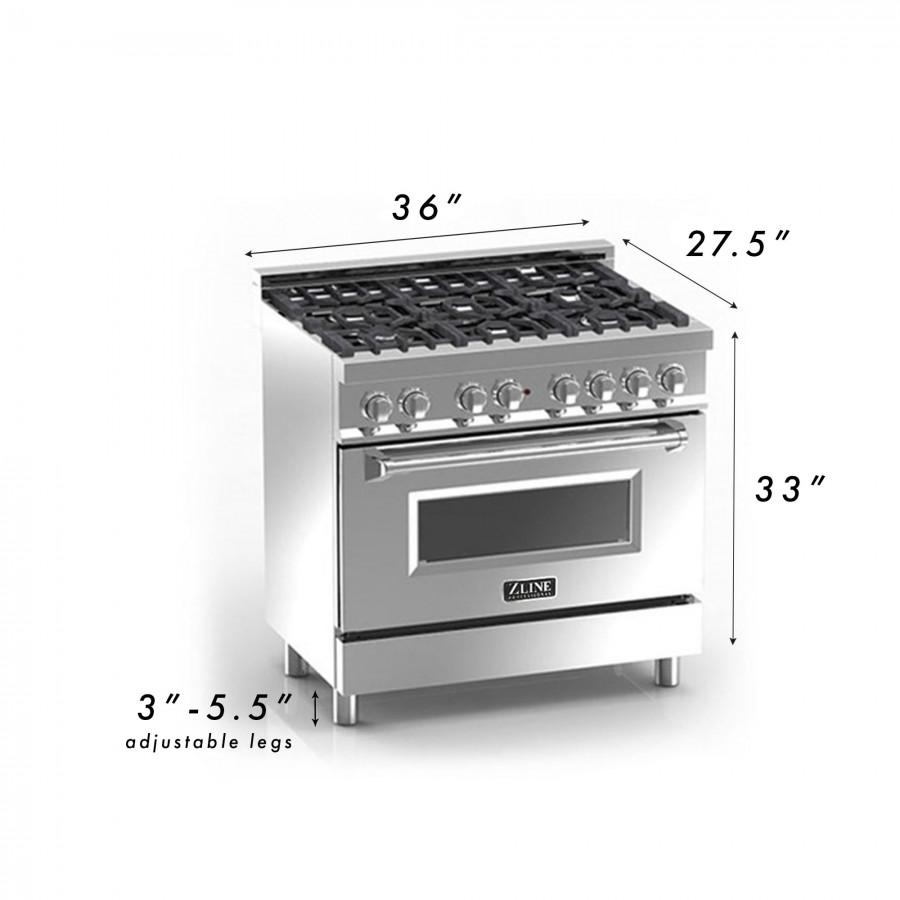 ZLINE 36" Professional Dual Fuel Range with Blue Gloss Door, RA-BG-36