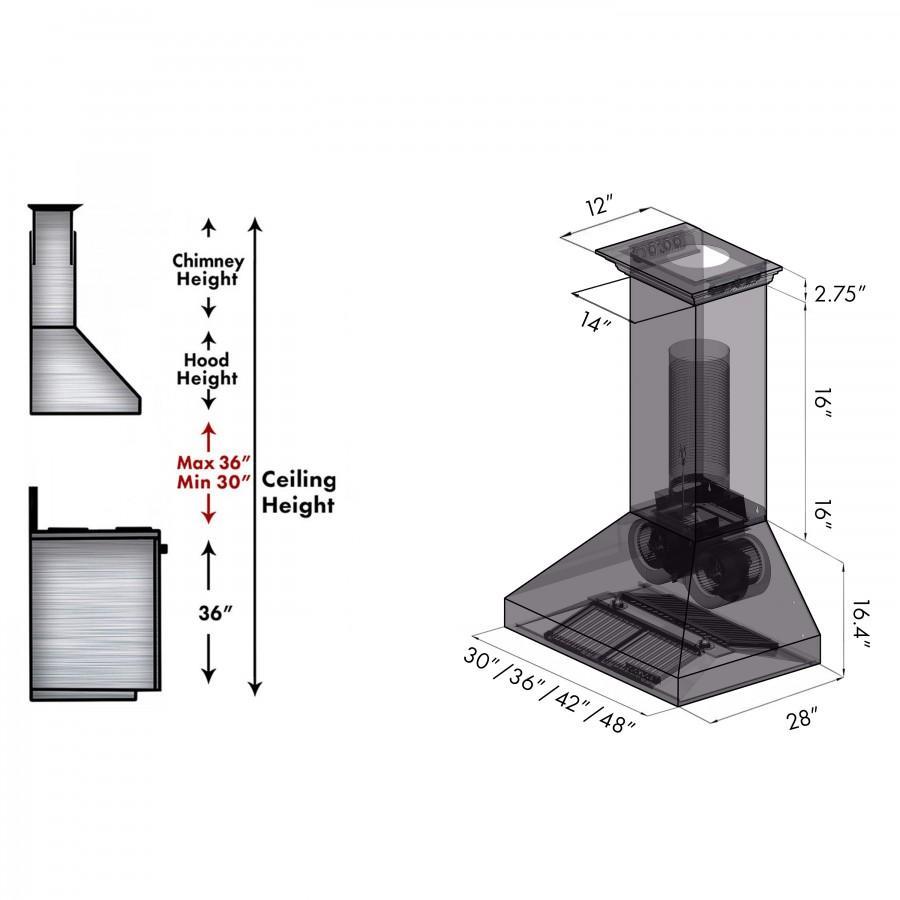 ZLINE 36" Professional Wall Range Hood, Built-in CrownSound® Bluetooth Speakers, 697CRN-BT-36