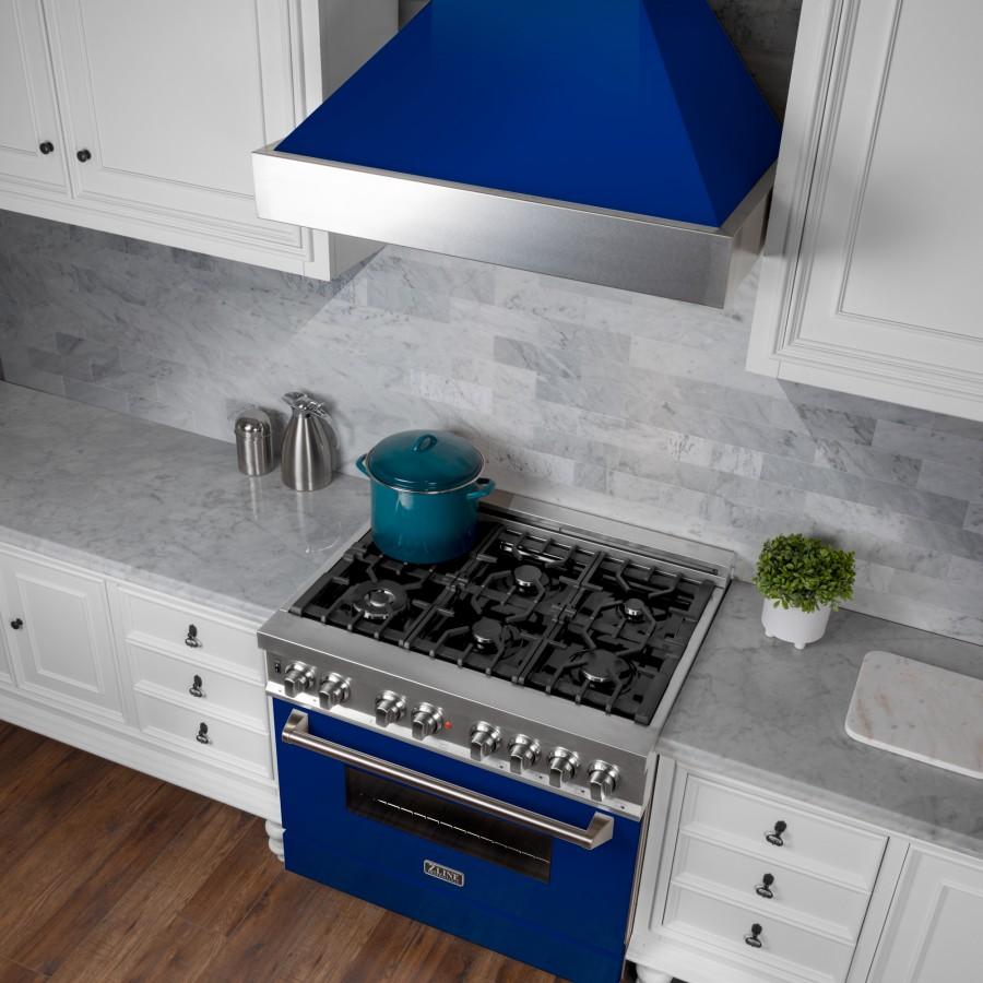 ZLINE 36" Snow Finish Wall Range Hood, Blue Gloss Shell, 8654BG-36