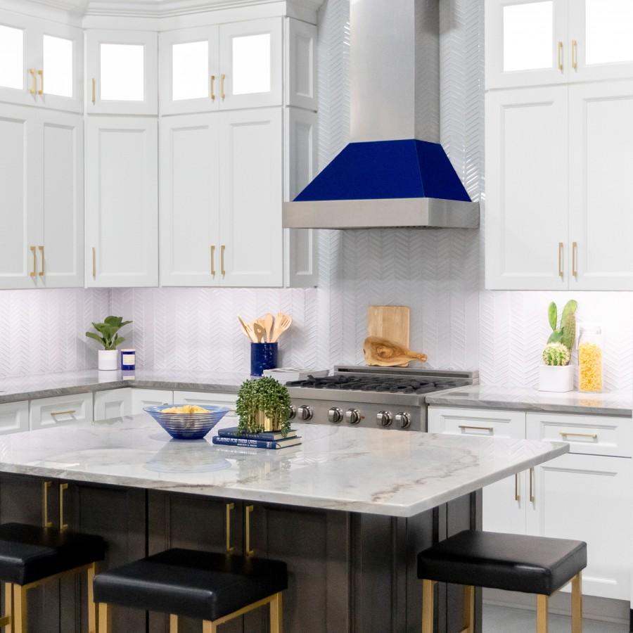 ZLINE 36" Snow Finish Wall Range Hood, Blue Gloss Shell, 8654BG-36