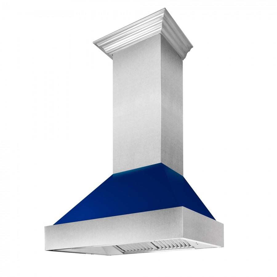 ZLINE 36" Snow Finish Wall Range Hood, Blue Gloss Shell, 8654BG-36