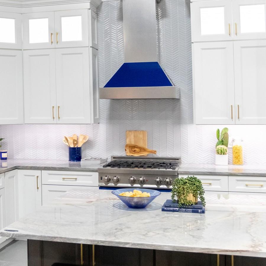 ZLINE 36" Snow Finish Wall Range Hood, Blue Gloss Shell, 8654BG-36