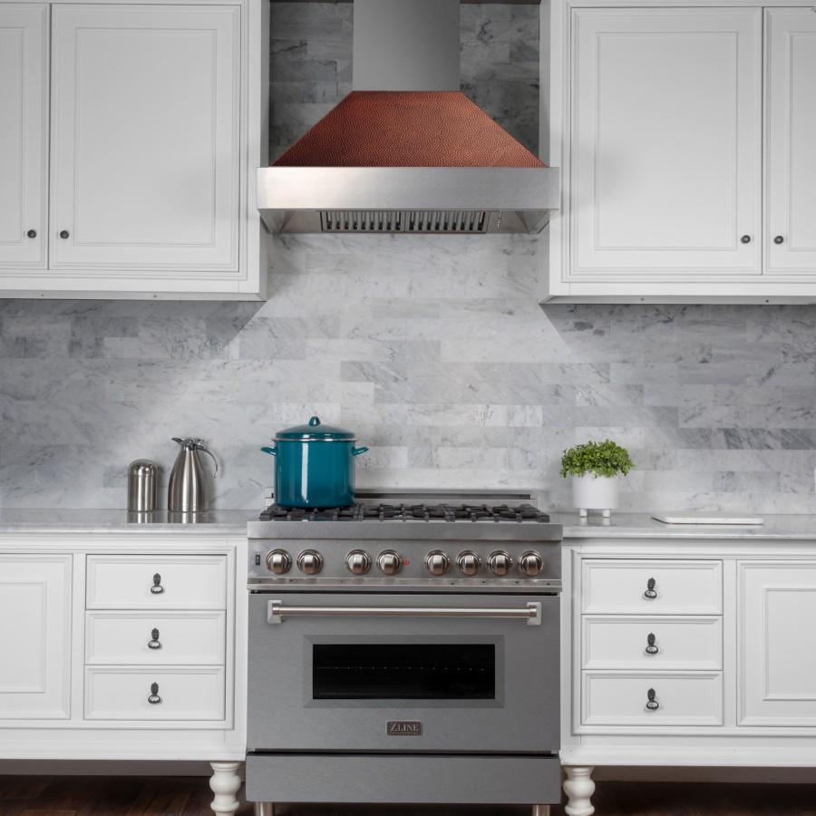 ZLINE 36" Snow Finish Wall Range Hood, Hammered Copper Shell, 8654HH-36