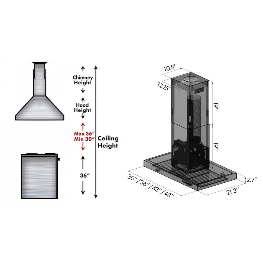 ZLINE 36" Stainless Steel Island Range Hood, KE2i-36