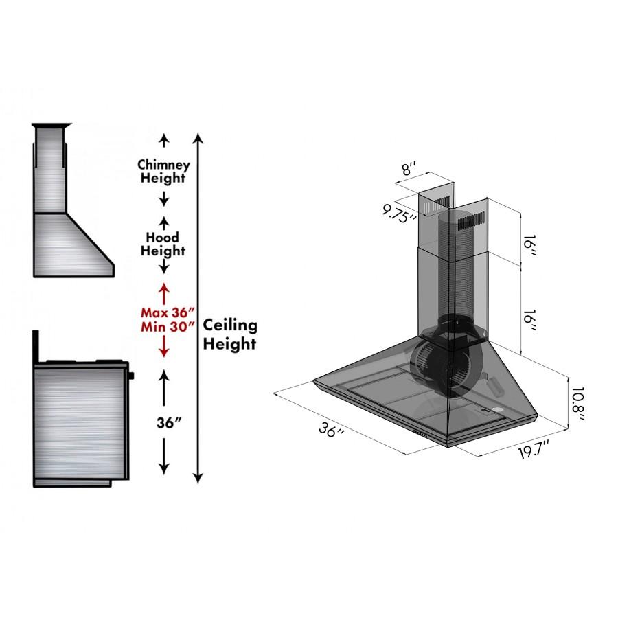ZLINE 36" Stainless Steel Wall Range Hood, KF-36