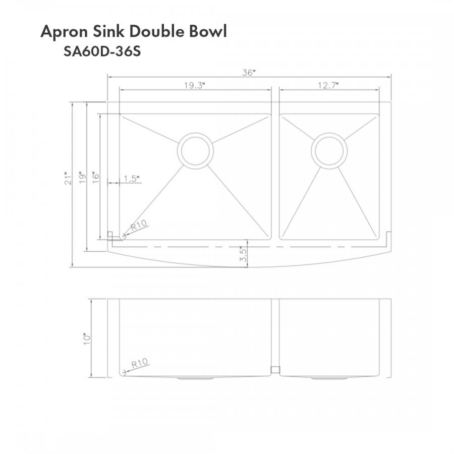 ZLINE 36" Undermount Double Bowl Sink DuraSnow Stainless Steel, SA60D-36S