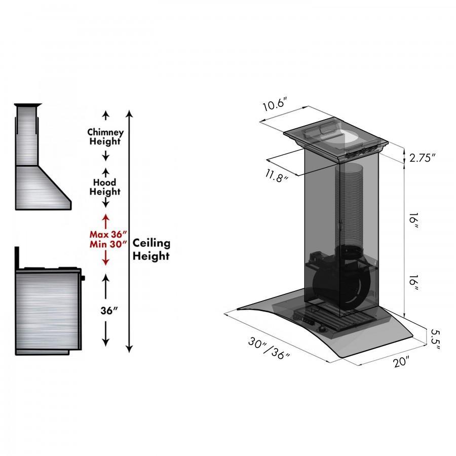 ZLINE 36" Wall Range Hood, Built-in CrownSound® Bluetooth Speakers, KZCRN-BT-36