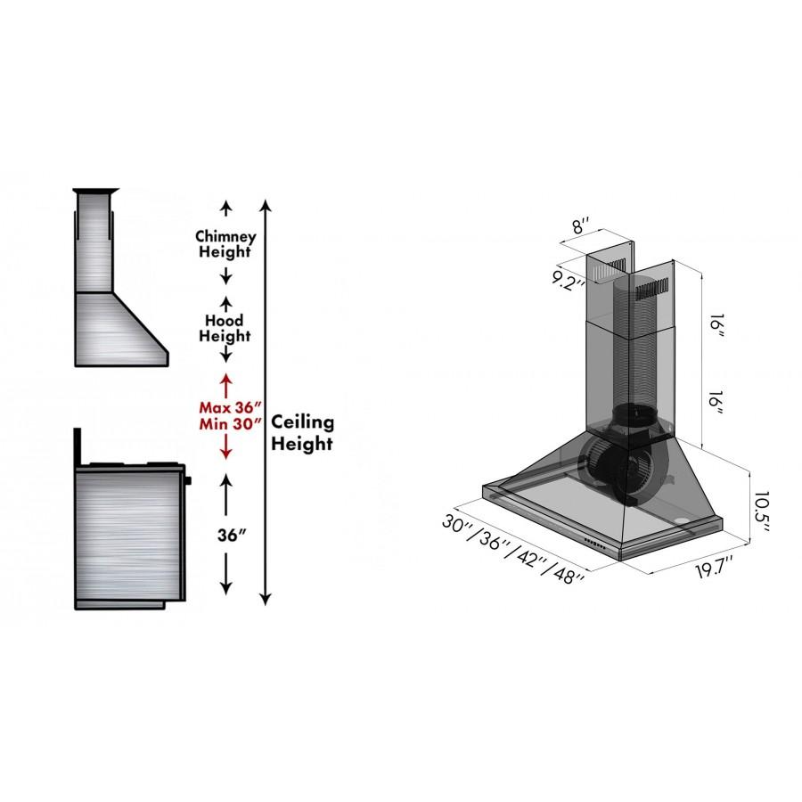 ZLINE 36" Wall Range Hood in Black Stainless Steel, BSKBN-36