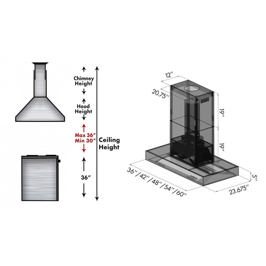 ZLINE 36"Stainless Steel Island Range Hood, KECOMi-36