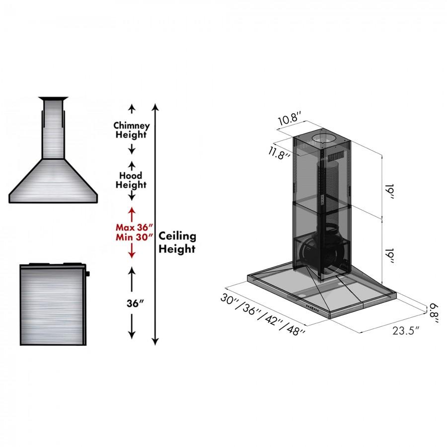 ZLINE 42" Island Range Hood in Black Stainless Steel, BSGL2iN-42