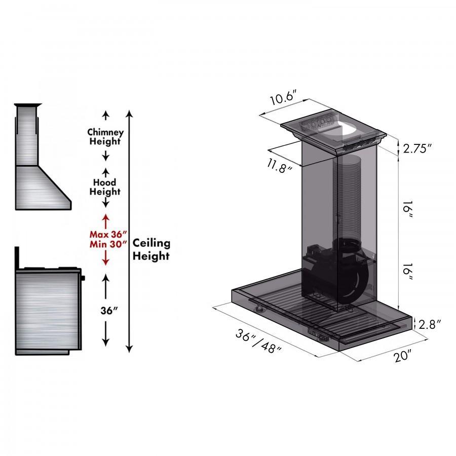 ZLINE 42" Wall Range Hood, Built-in CrownSound® Bluetooth Speakers, KECRN-BT-42