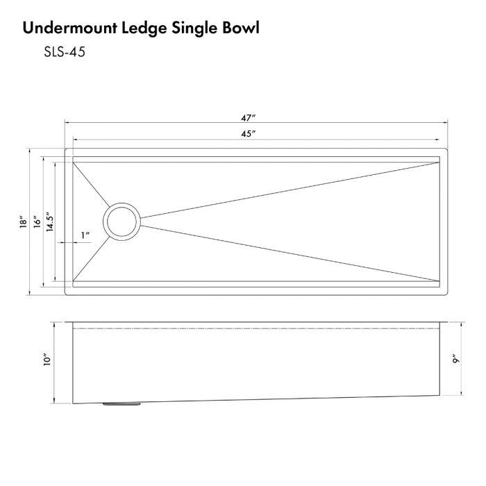 ZLINE 45" Undermount Single Bowl, Sink Stainless Steel, SLS-45
