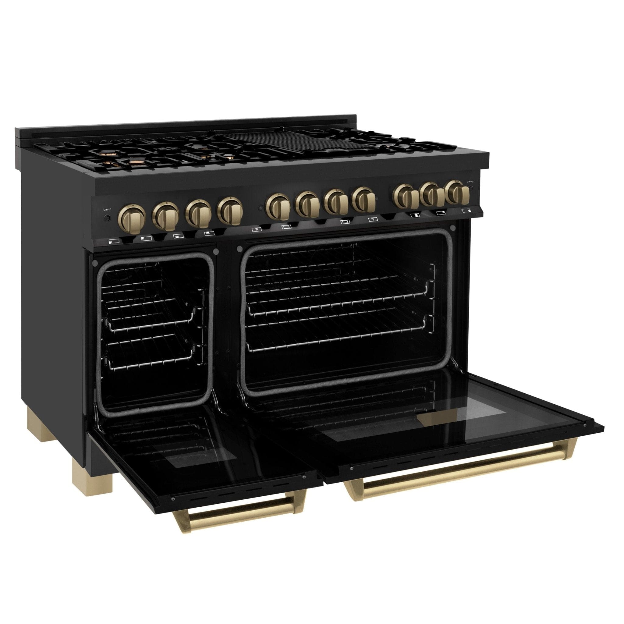 ZLINE 48" Autograph Dual Fuel Range, Black Stainless, Gold, RABZ-48-G