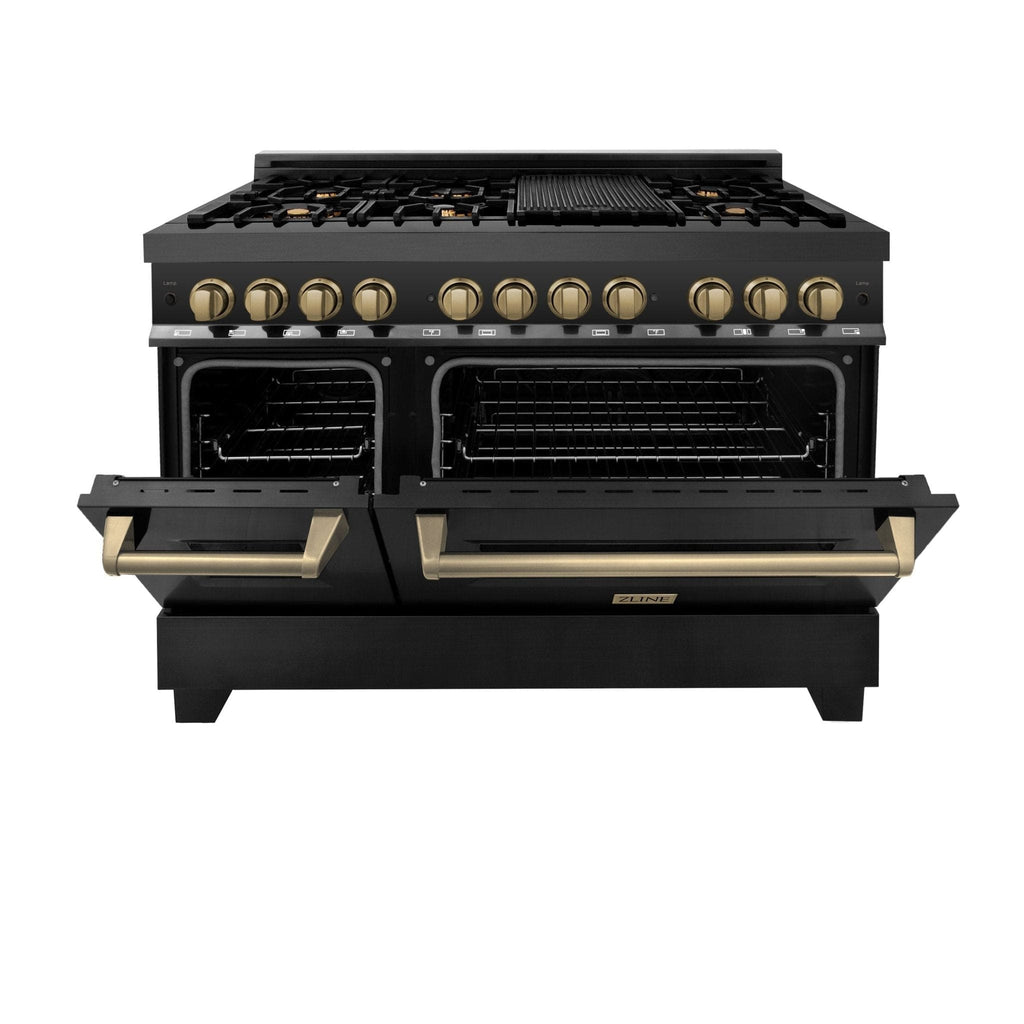 ZLINE 48" Autograph Dual Fuel Range, Black Stainless, Gold, RABZ-48-G