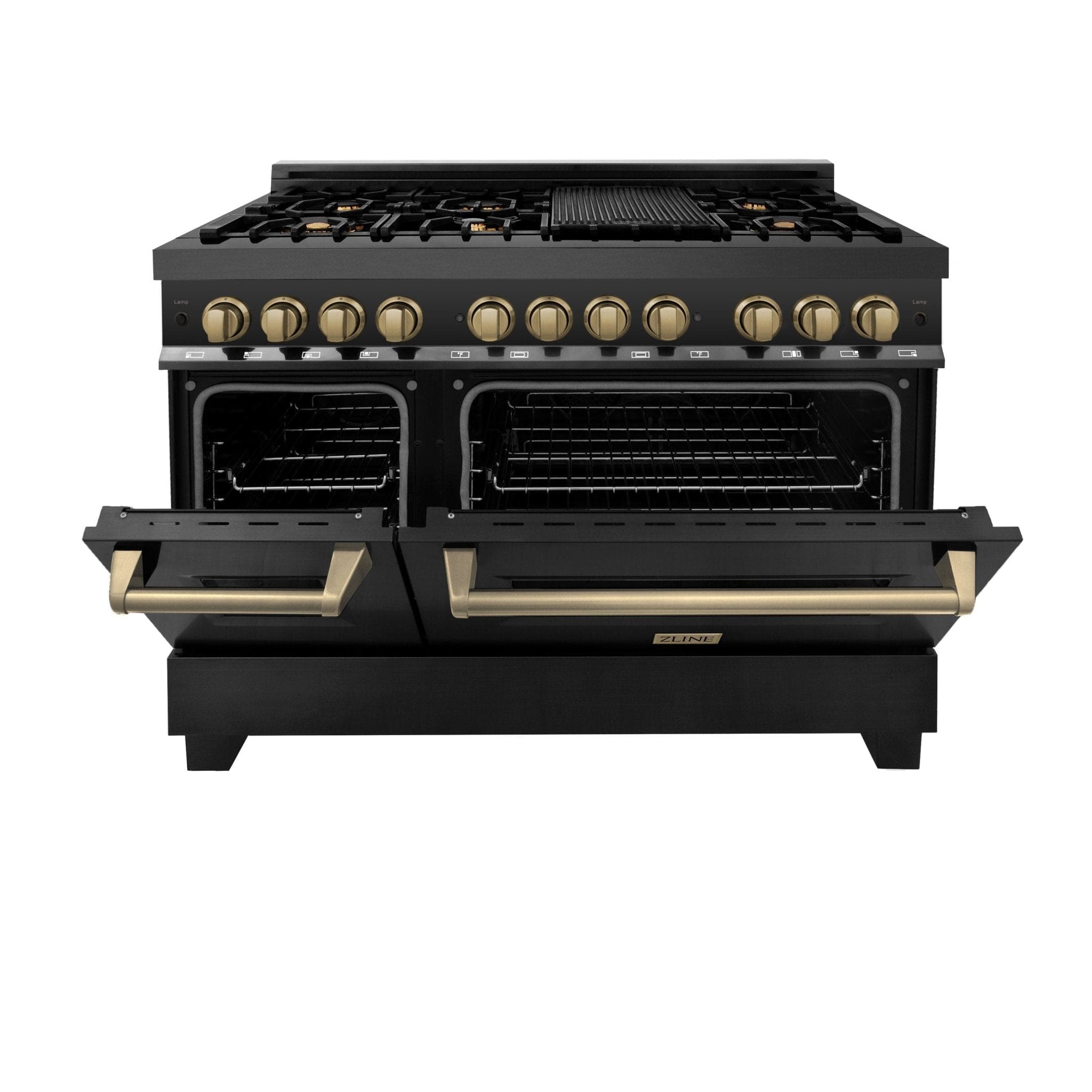 ZLINE 48" Autograph Dual Fuel Range, Black Stainless, Gold, RABZ-48-G