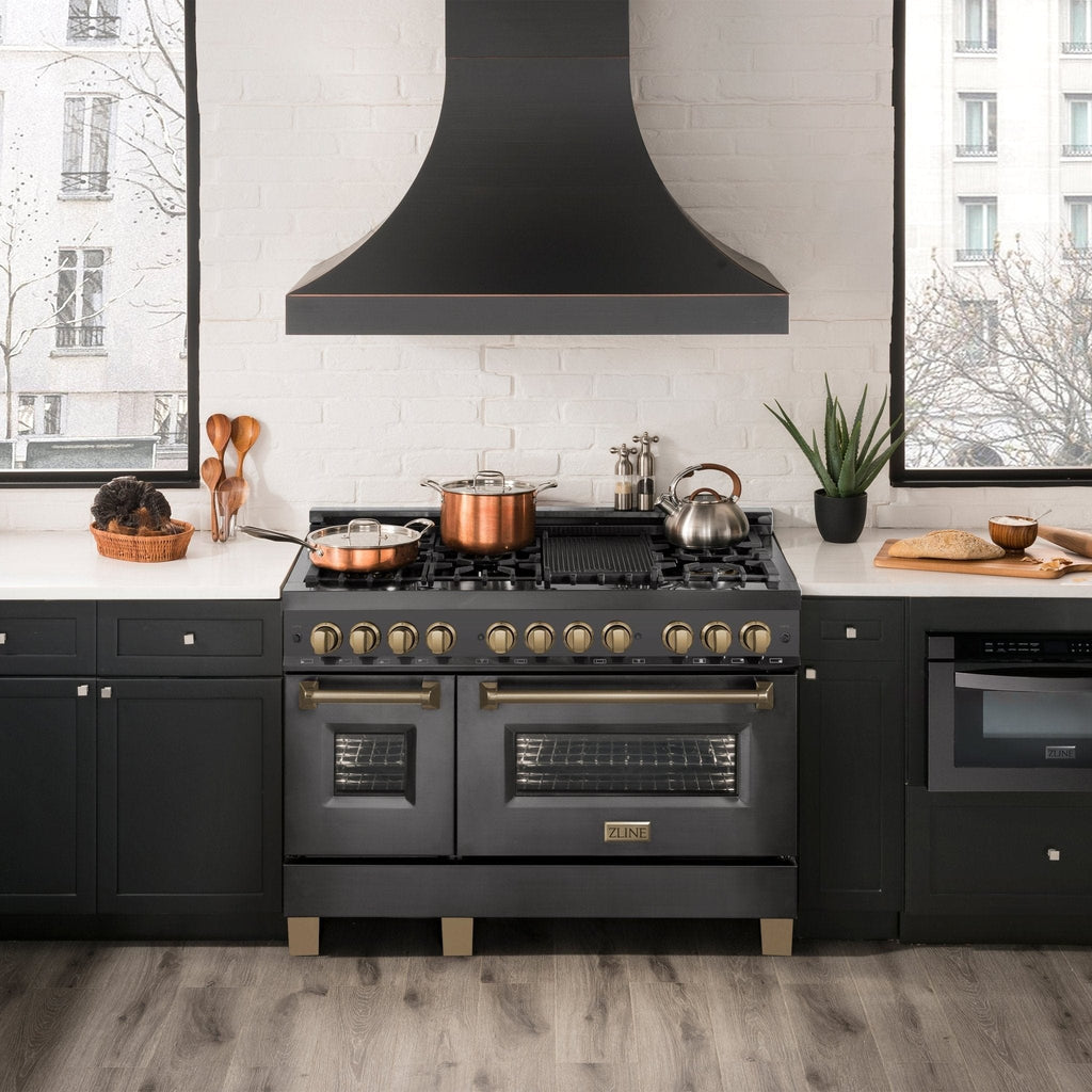 ZLINE 48" Autograph Dual Fuel Range, Black Stainless, Gold, RABZ-48-G