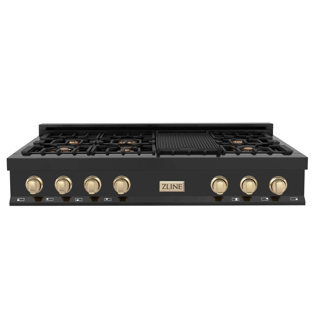 ZLINE 48" Autograph Rangetop, Black Stainless, Gold Accents, RTBZ-48-G