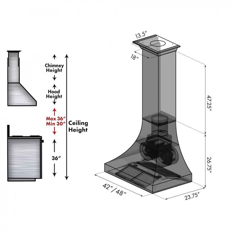 ZLINE 48" Designer Snow Stainless Finish Wall Range Hood, 8632S-48