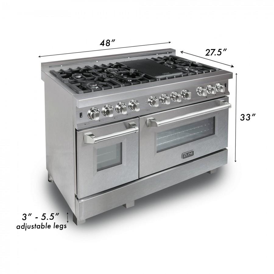 ZLINE 48" Dual Fuel Range in Snow Stainless, Blue Gloss Door, RAS-BG-48
