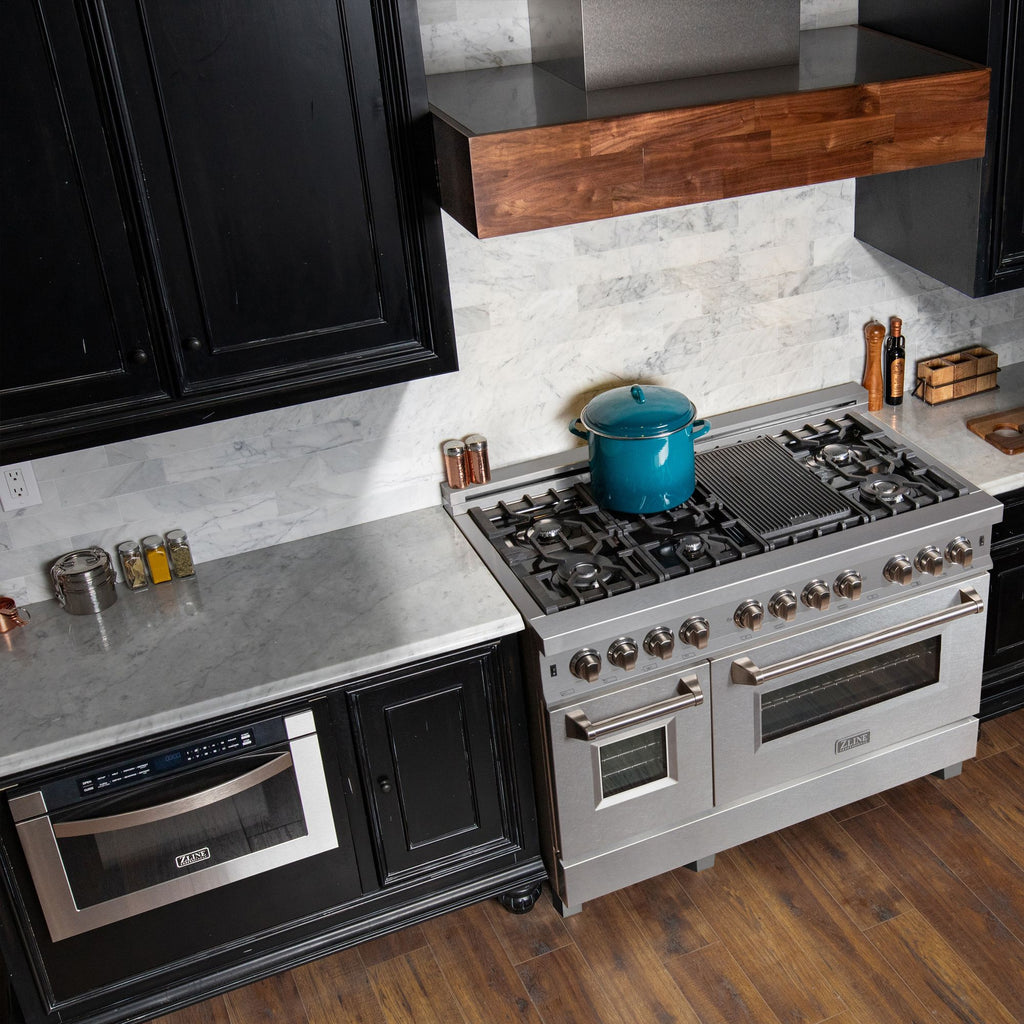 ZLINE 48" Dual Fuel Snow Stainless Range, Snow Stainless Door, RAS-SN-48