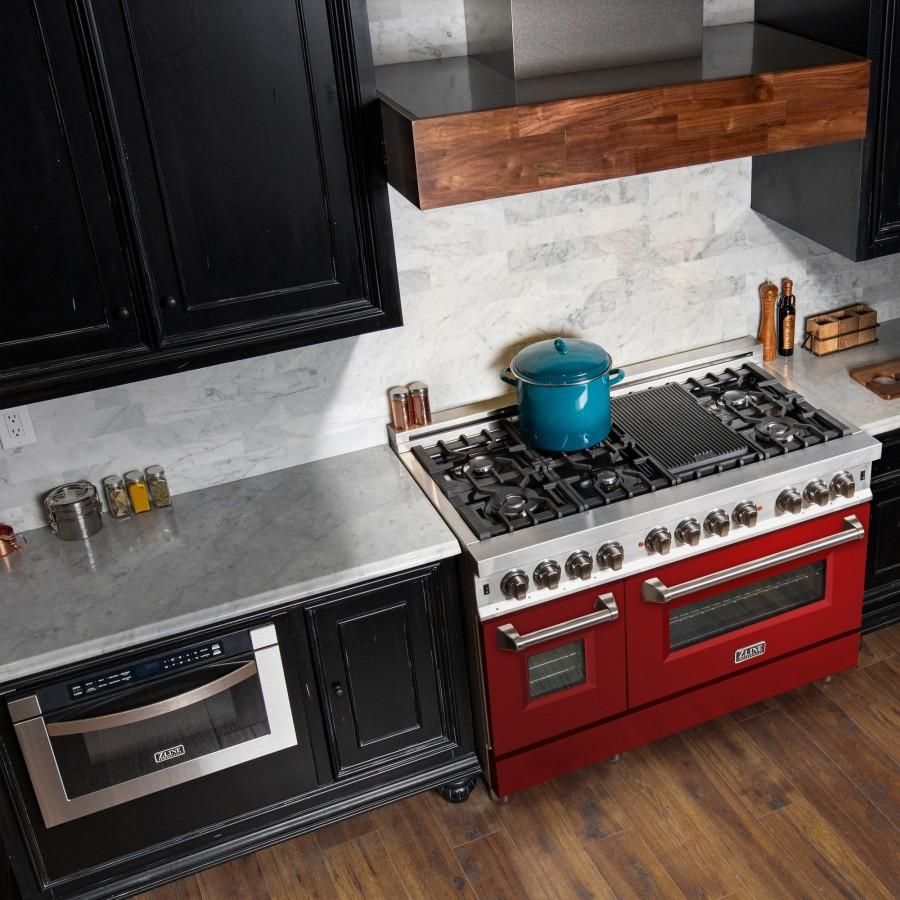 ZLINE 48" Professional Dual Fuel Range with Red Gloss Door, RA-RG-48