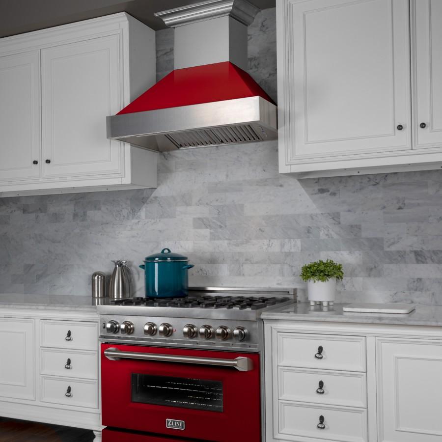 ZLINE 48" Snow Finish Wall Range Hood, Red Gloss Shell, 8654RG-48