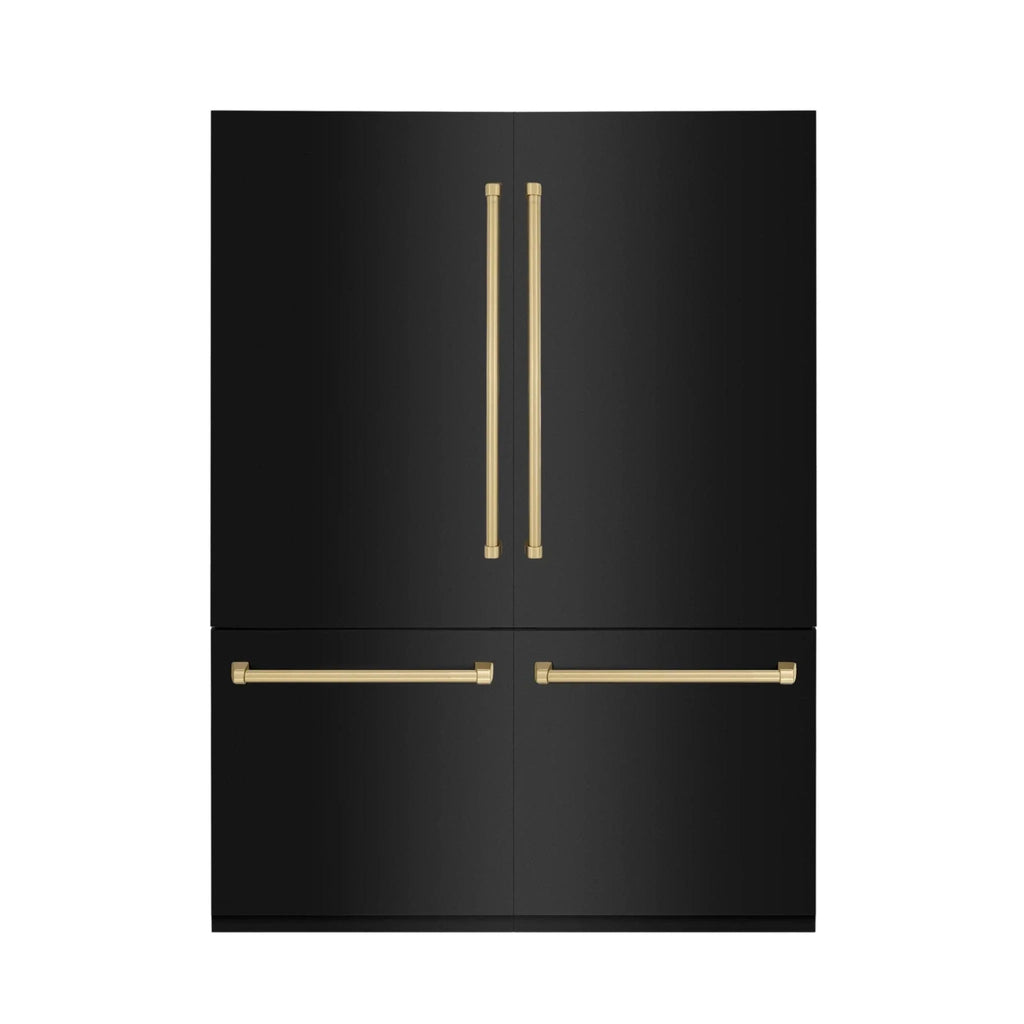ZLINE 60" Autograph 32.2 cu. ft. 4-Door French Door Fridge Water/Ice Dispenser Black Stainless Steel Champagne Bronze Accents RBIVZ-BS-60-CB